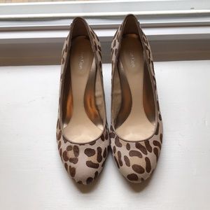Calvin Klein leopard wedge pumps